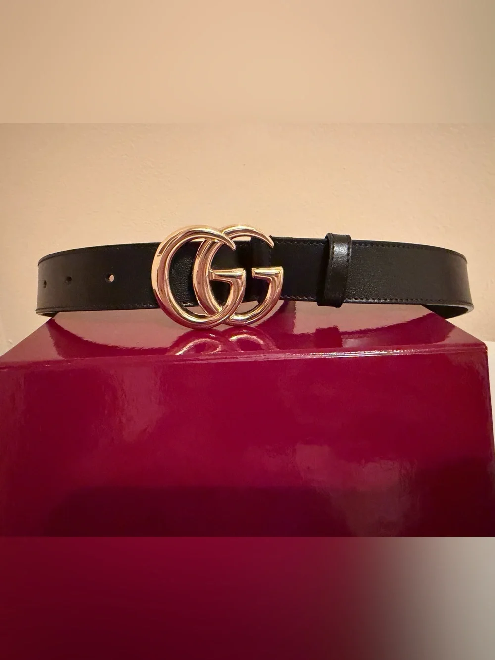 Gucci Black Leather Belt with Gold Interlocking GG Buckle